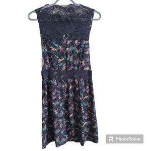 Free‎ People Lupine Navy Sleeveless Lace Open Side Floral Dress Small Boho